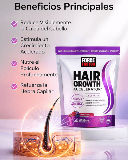 Reduce visiblemente la caída del cabello en solo 3 semanas con el primer acelerador capilar interno con Lustriva®