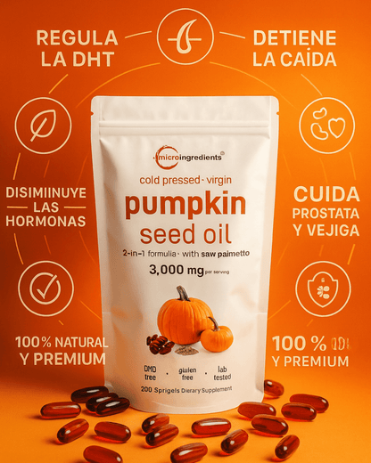 Pumpkin Seed Oil + Saw Palmetto | Regula la Próstata y Detiene la Caída del Cabello